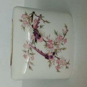 Vintage Yamaji Porcelain Vase Hand Painted Purple Pheasants And Cherry Blossoms